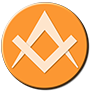 Orange icon with compass and square